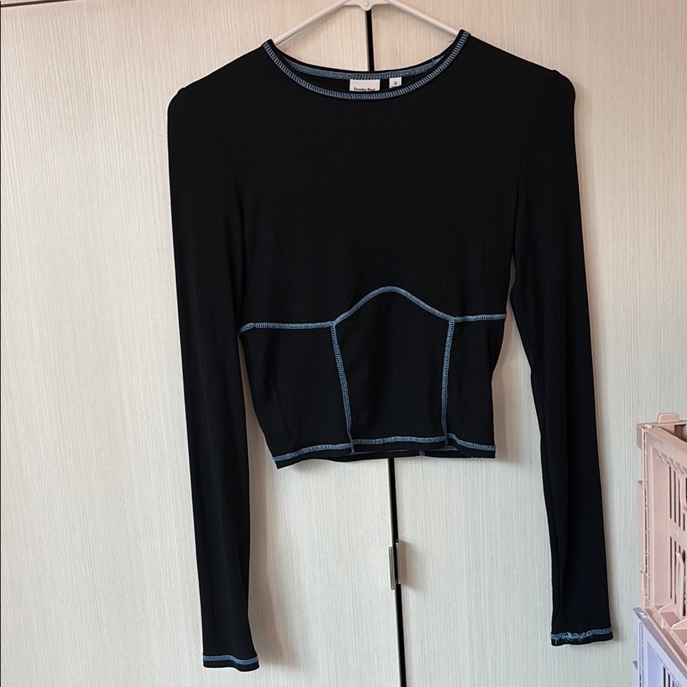 Black Long Sleeve Top with Contrast Stitching